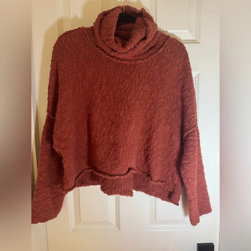 Free People Womens Big‎ Easy Cowl Neck Pullover Sweater, Coral, Medium